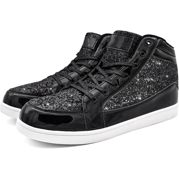 Igxx Men Black High Top Bling Glitter Party Disco Retro Metallic Gold Sneakers - Picture 3 of 6